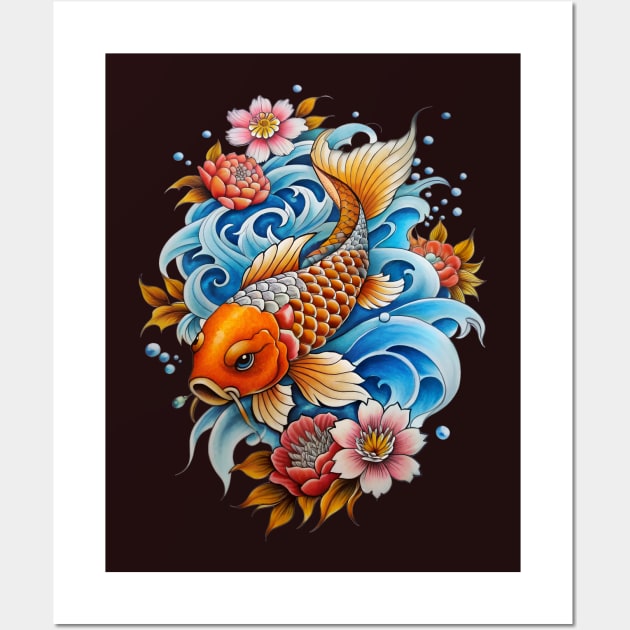 Japanese Koi Fish tattoo Wall Art by Ravenglow